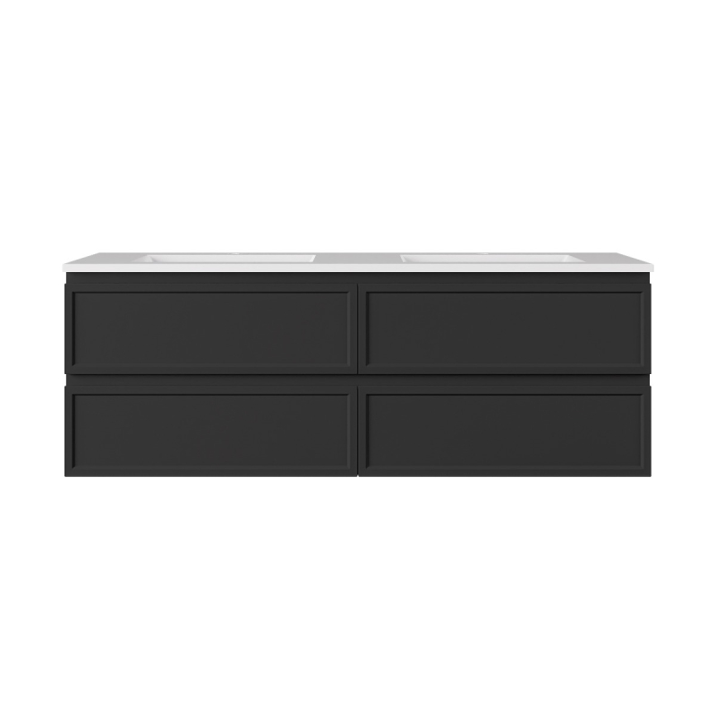 1490*455*500mm Matte Black New Hamilton Federation Slim Wall Hung Cabinet For Single Bowl And Double Bowl