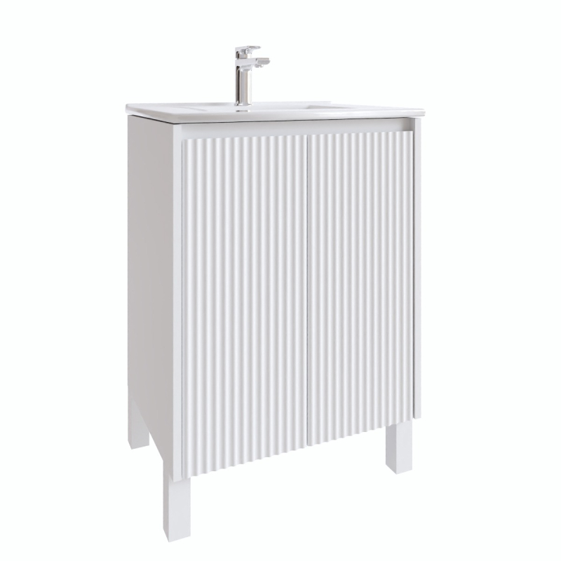 600mm Brio Matte White 2PAC Coating PVC Freestanding Elegant Wave-Like Fluted Design Bathroom Vanity Cabinet Only