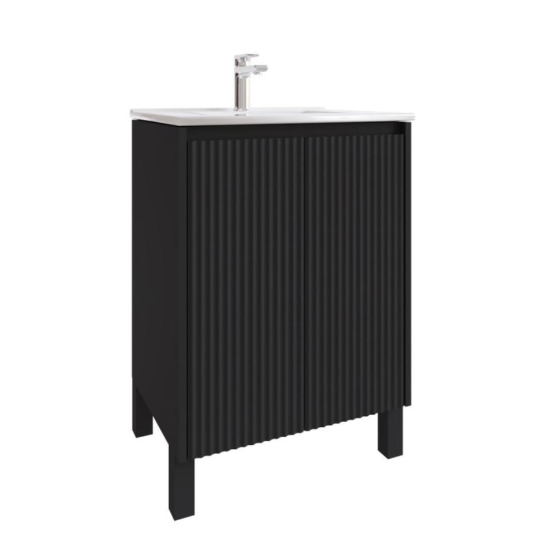 600mm Brio Matte Black 2PAC Coating PVC Freestanding Elegant Wave-Like Fluted Design Bathroom Vanity Cabinet Only