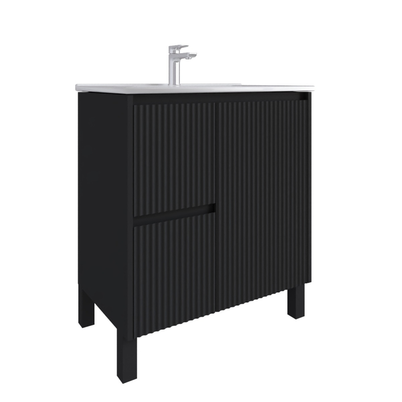 750mm Brio Matte Black 2PAC Coating PVC Freestanding Elegant Wave-Like Fluted Design Bathroom Vanity Cabinet Only