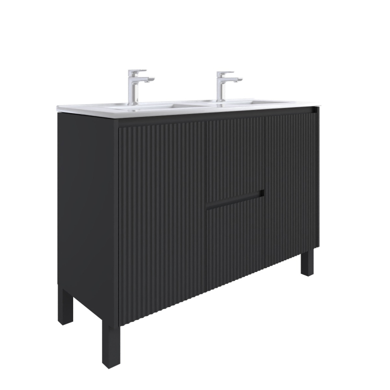 1200mm Brio Matte Black 2PAC Coating PVC Freestanding Elegant Wave-Like Fluted Design Bathroom Vanity Cabinet Only