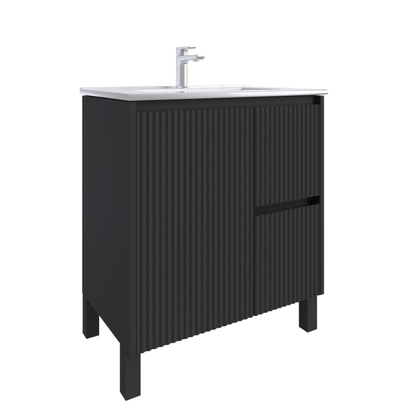 750mm Brio Matte Black 2PAC Coating PVC Freestanding Elegant Wave-Like Fluted Design Bathroom Vanity Cabinet Only