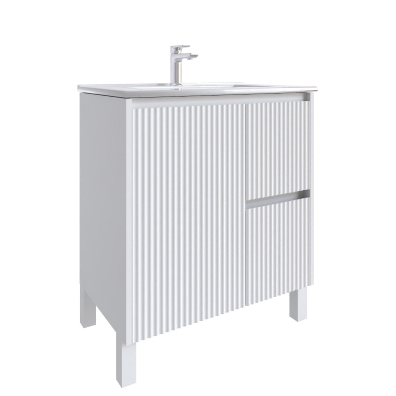 750mm Brio Matte White 2PAC Coating PVC Freestanding Elegant Wave-Like Fluted Design Bathroom Vanity Cabinet Only