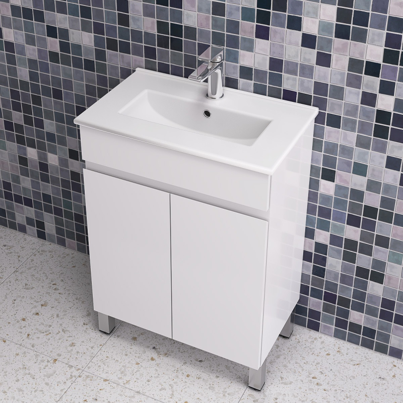 600*350*710mm Freestangding Gloss White Slim PVC Vanity Cabinet Only 