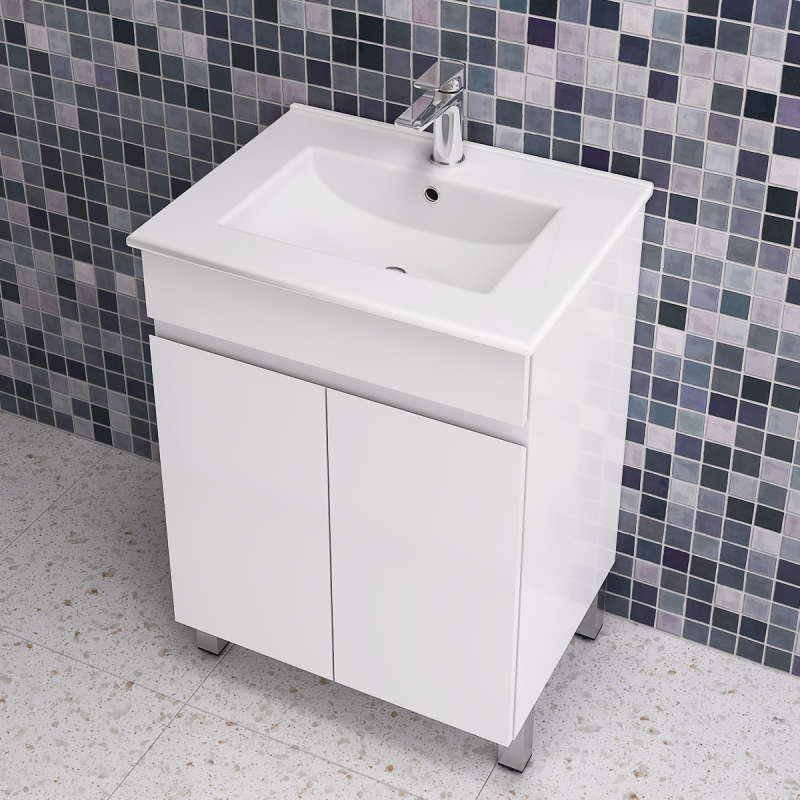 600MM Gloss White MDF Bathroom Vanity 2 Doors Free standing Cabinet Only 