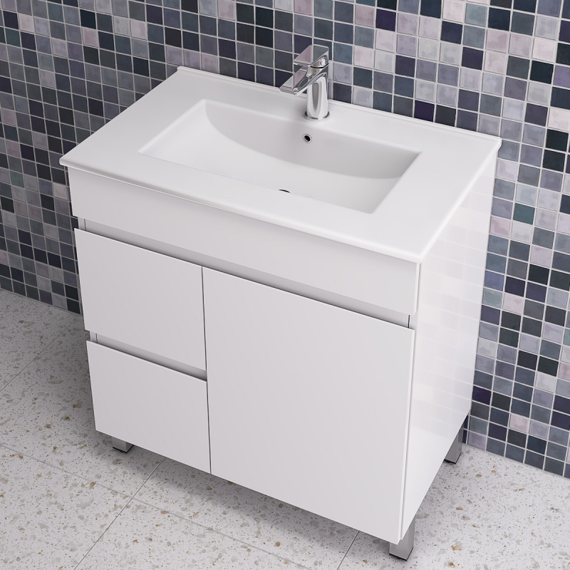 750MM Gloss White MDF Bathroom Vanity Left Drawers Free standing Cabinet Only