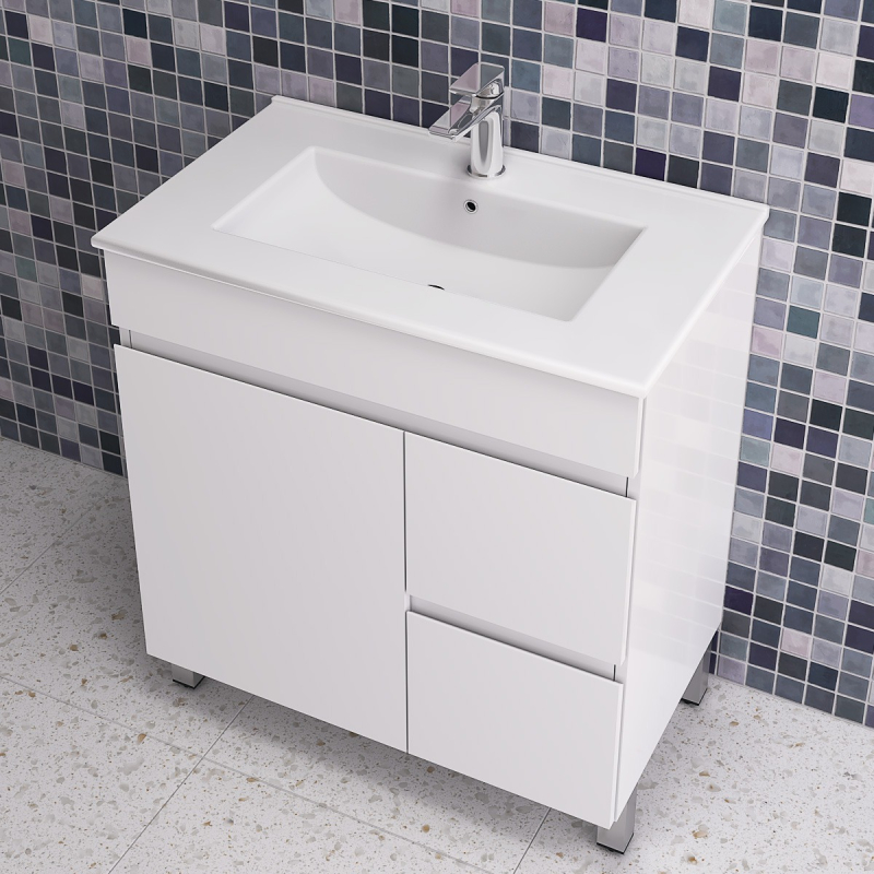 750MM Gloss White MDF Bathroom Vanity  Right Drawers Free standing Cabinet Only