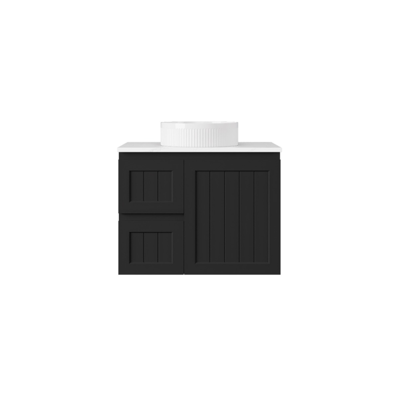 740*455*560mm Matte Black Archill Federation Wall Hung Ensuite PVC Cabinet Left Hand Drawer