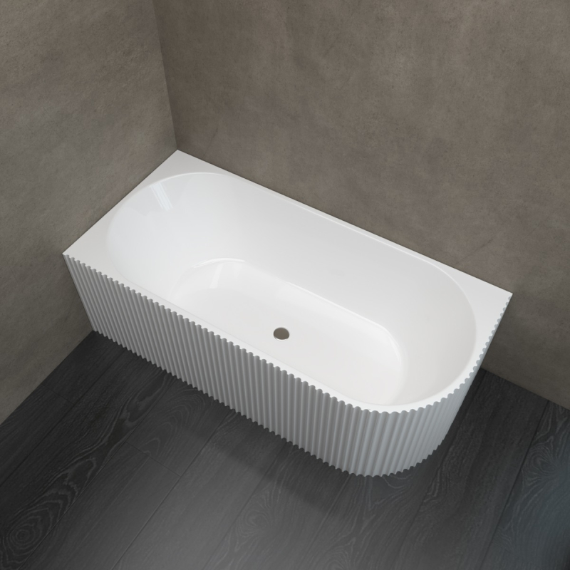 1700mm Kiama Grooved Gloss White Left Corner Fit Fluted Bathtub 