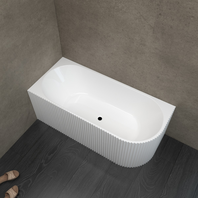 1500mm Kiama Grooved Gloss White Left Corner Fit Fluted Bathtub 
