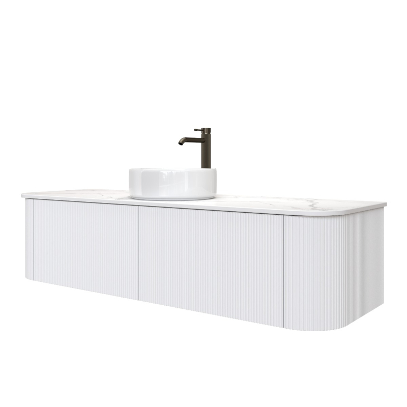 Kiama 1500mm Matte White 2 Drawers Curved Wall Hung Fluted Bathroom Vanity