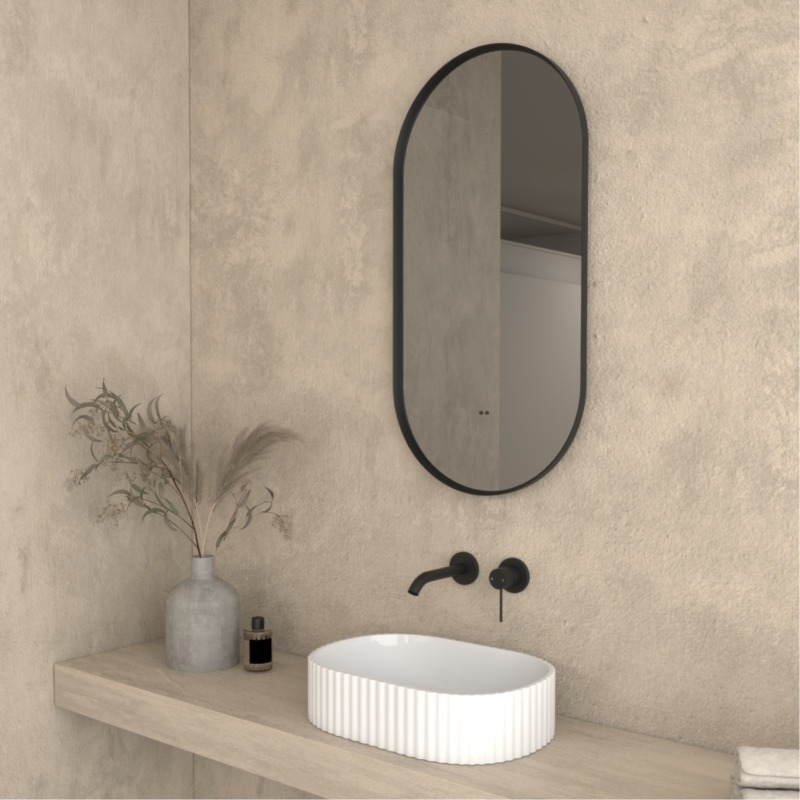 450×900mm Matte Black Framed Oval 3 Color Backlit LED Mirror(Touchless Sensor Switch)