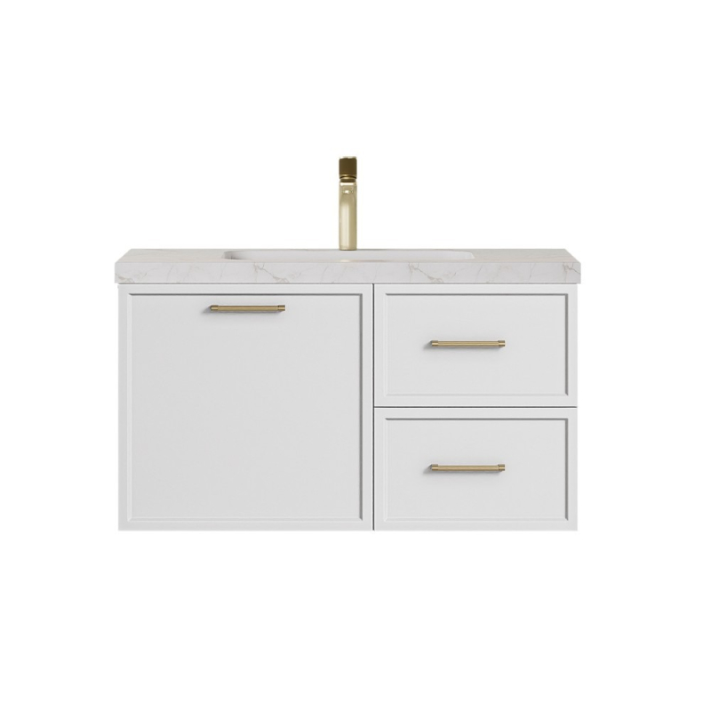 890*455*480mm Kingsley Federation Matte White Wall Hung PVC Cabinet Right Hand Drawers