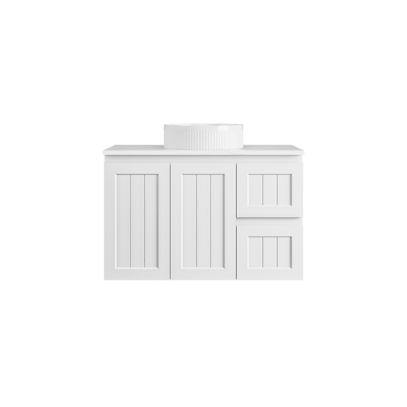 890*455*560mm Matte White Archill Federation Wall Hung Ensuite PVC Cabinet Right Hand Drawer