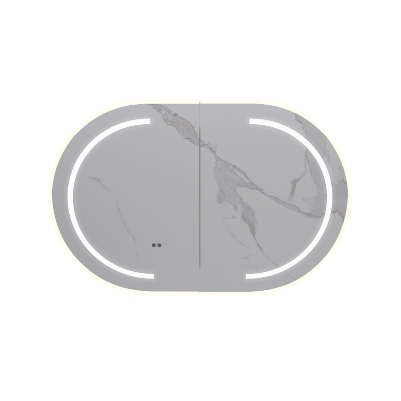 900mm Oval Matte White MDF 2/DR Shaving Cabinet With LED Lighting