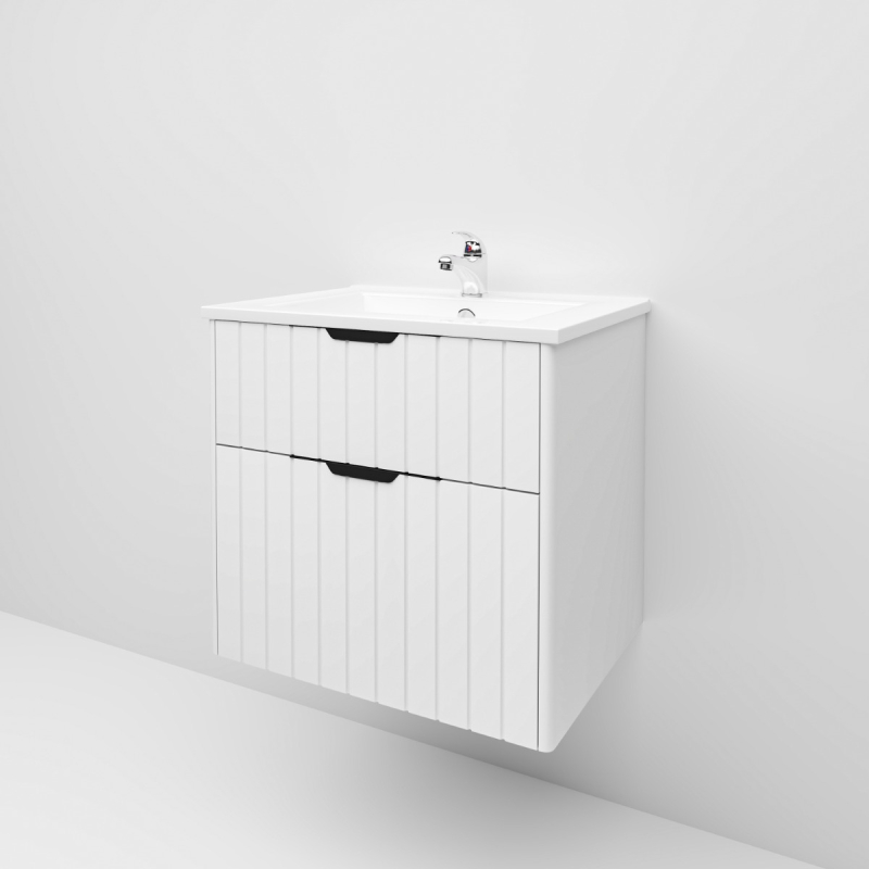 600mm Wall Hung Grooved Bathroom Vanity Matte White Finish 2 PAC Coating MDF Board Cabinet Only