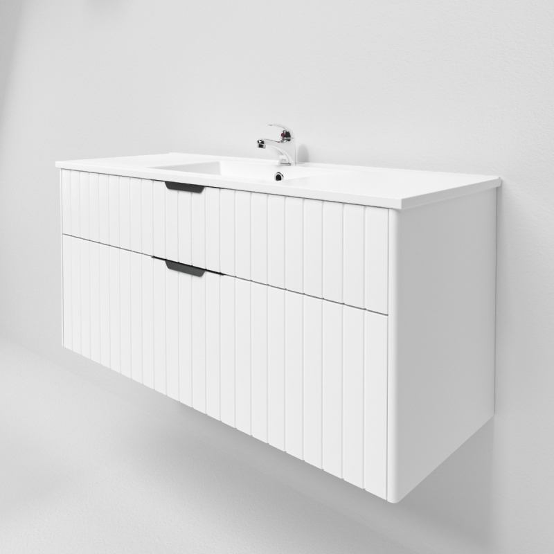 1200mm Wall Hung Grooved Bathroom Vanity Matte White Finish 2 PAC Coating MDF Board Cabinet Only