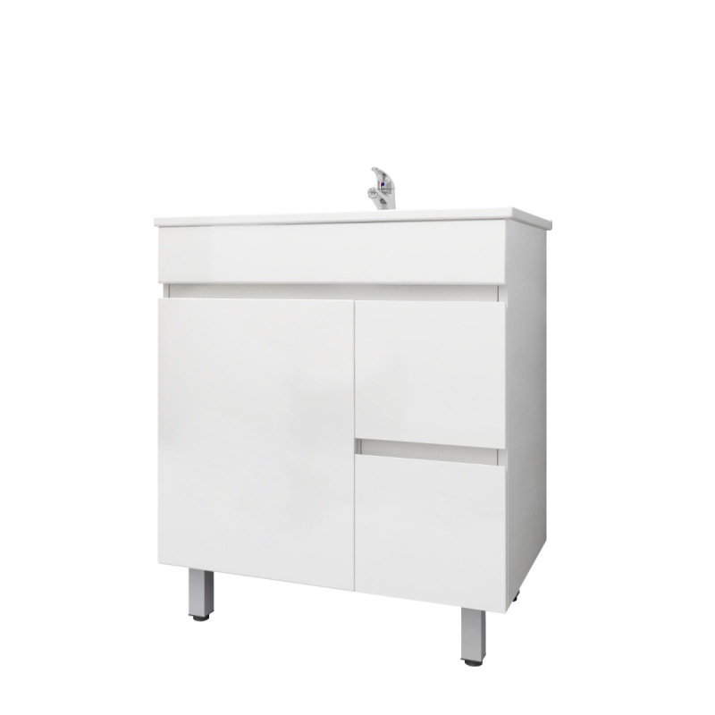 750MM Narrow Gloss White PVC Bathroom Vanity Right Drawers Free standing Cabinet Only