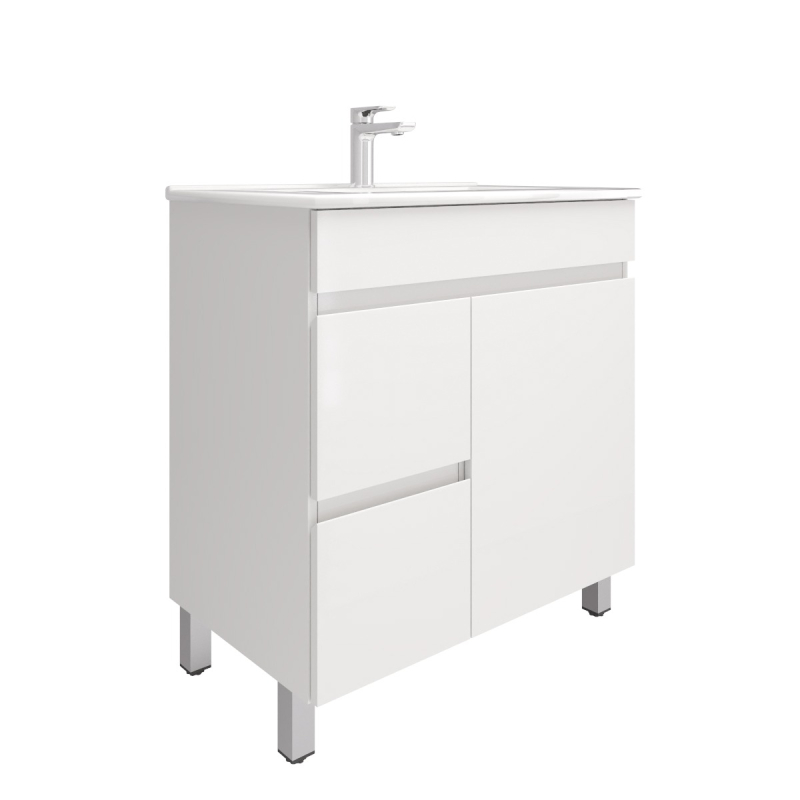 750MM Gloss White PVC Bathroom Vanity Left Drawers Free standing Cabinet Only