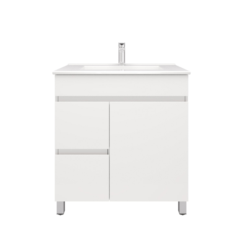 750*350*710mm Freestangding Gloss White Slim PVC Vanity Cabinet Only Left Drawer