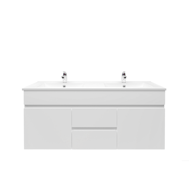 1200MM Gloss White PVC Bathroom Vanity 2 Middle Drawers 2 Side Doors Wall Hung Cabinet Only
