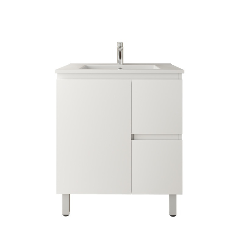 750Lx830Hx450Dmm Gloss White 2PAC PVC Two Right Drawers One Left Door Freestanding Vanity Cabinet Only