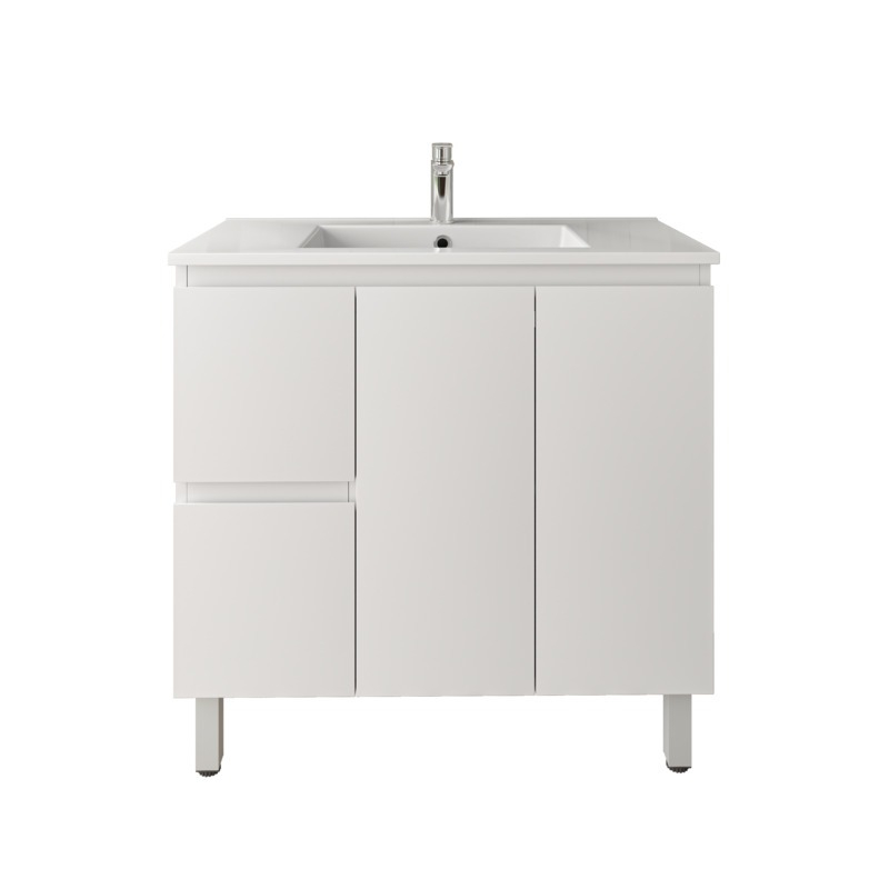 900Lx830Hx450Dmm Gloss White 2PAC PVC Two Left Drawers Two Right Door Freestanding Vanity Cabinet Only