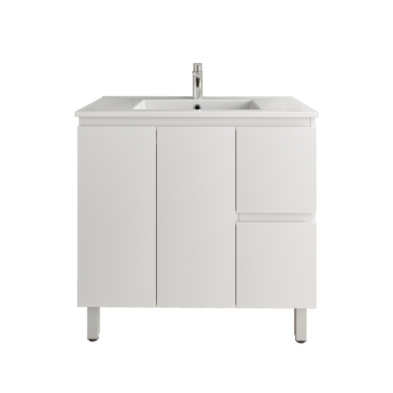 900Lx830Hx450Dmm Gloss White 2PAC PVC Two Right Drawers Two Left Door Freestanding Vanity Cabinet Only