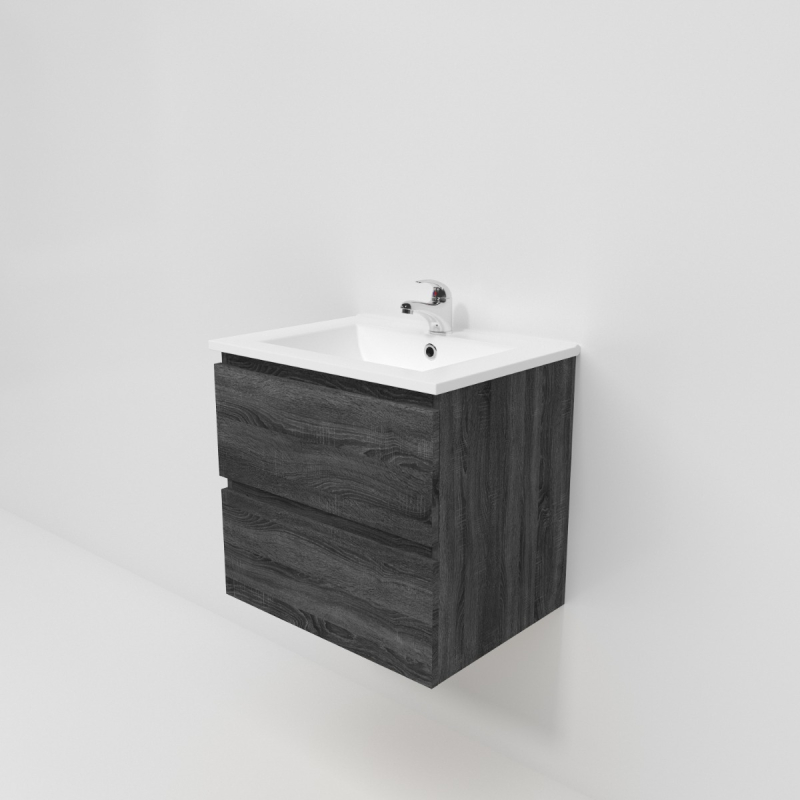 600mm Dark Grey MDF Bathroom Vanity 2 Drawers Wall Hung Cabinet Only 