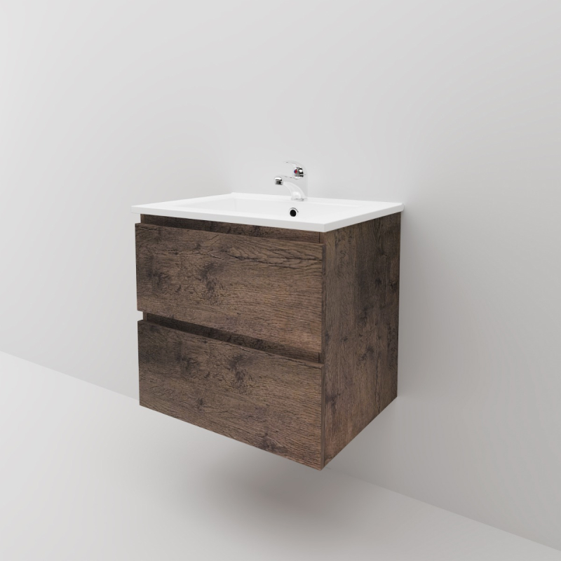 600mm Dark Oak MDF Bathroom Vanity 2 Drawers Wall Hung Cabinet Only 