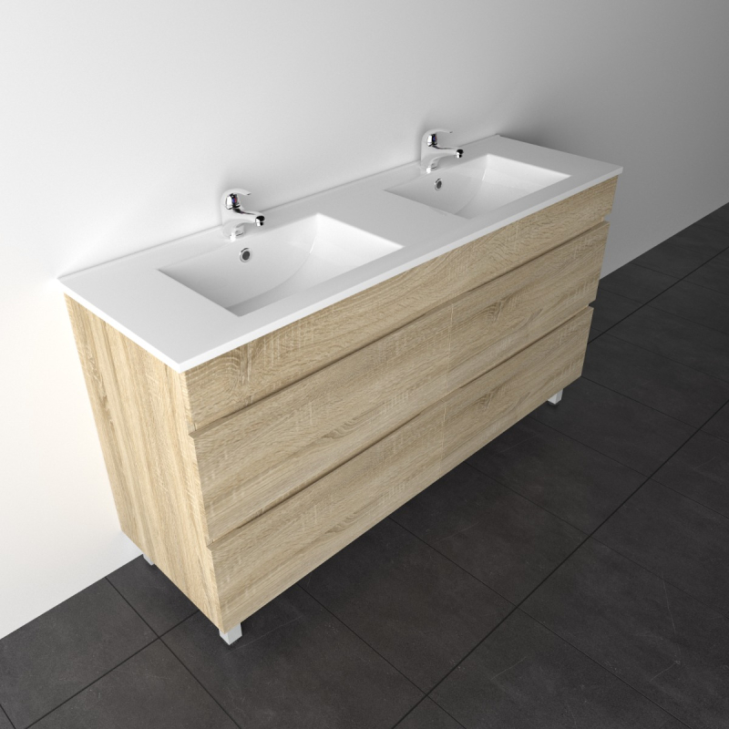 1500mm White Oak MDF Bathroom Vanity 4 Drawers Free Standing Cabinet Only