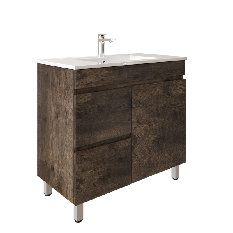 900mm Dark Oak MDF Bathroom Vanity Left Drawers Free Standing Cabinet Only
