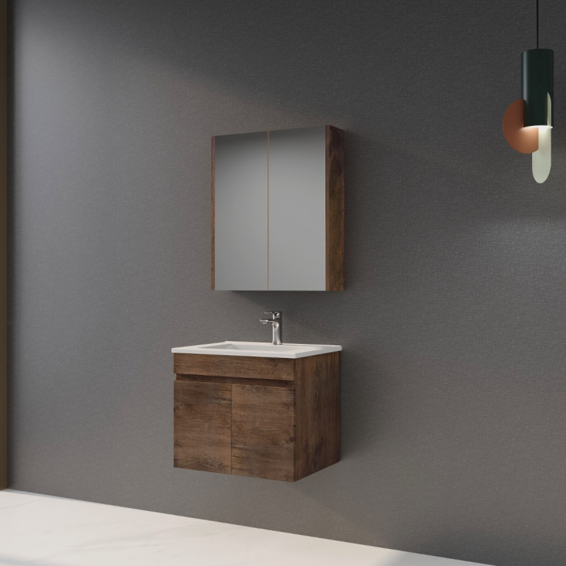 600mm Dark Oak MDF Bathroom Floating Vanity 2 Doors Wall Hung Cabinet Only for Bathroom