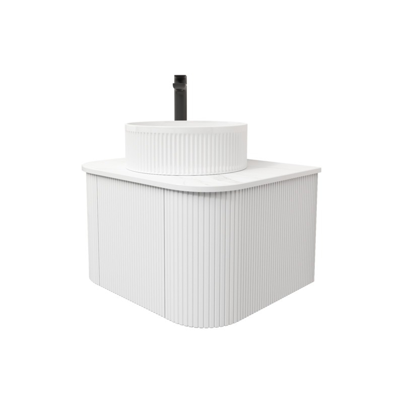 Kiama 600mm Matte White 1 Door Curved Wall Hung Fluted Bathroom Vanity