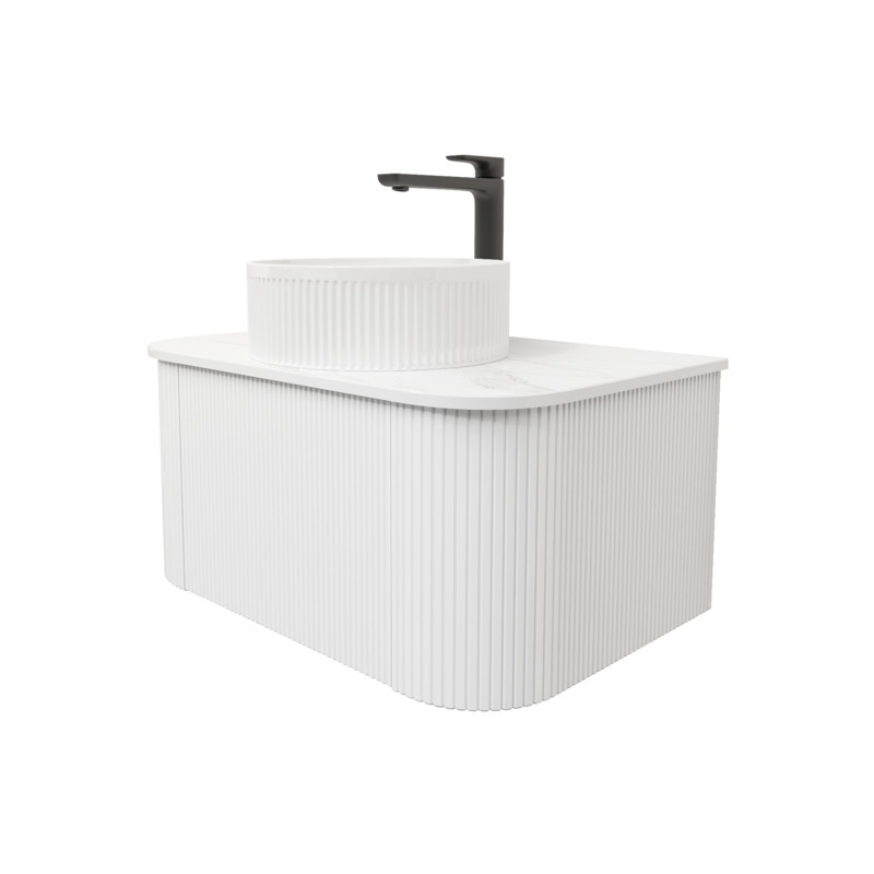 Kiama 750mm Matte White 1 Drawer Curved Wall Hung Fluted Bathroom Vanity