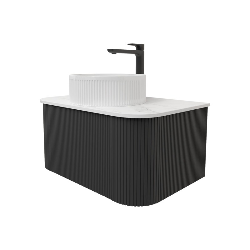 Kiama 750mm Matte Black 1 Drawer Curved Wall Hung Fluted Bathroom Vanity