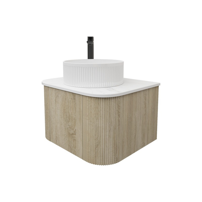 Kiama 600mm White Oak 1 Door Curved Wall Hung Fluted Bathroom Vanity