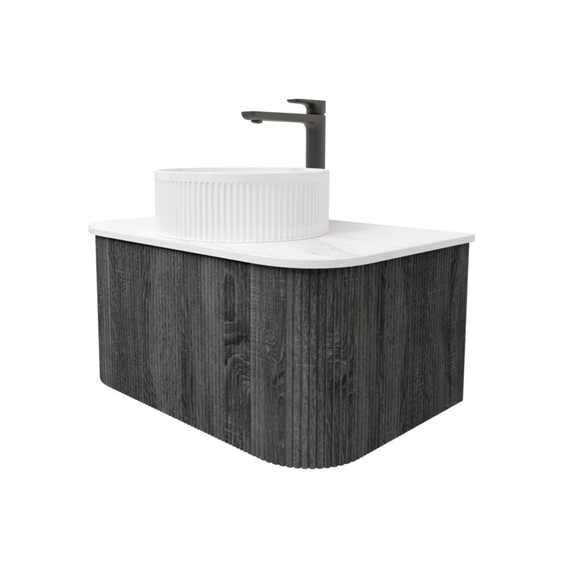 Kiama 750mm Dark Grey 1 Drawer Curved Wall Hung Fluted Bathroom Vanity