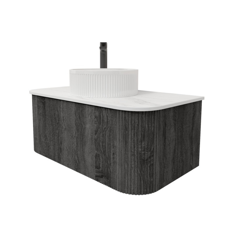 Kiama 950mm Dark Grey 1 Drawer Curved Wall Hung Fluted Bathroom Vanity
