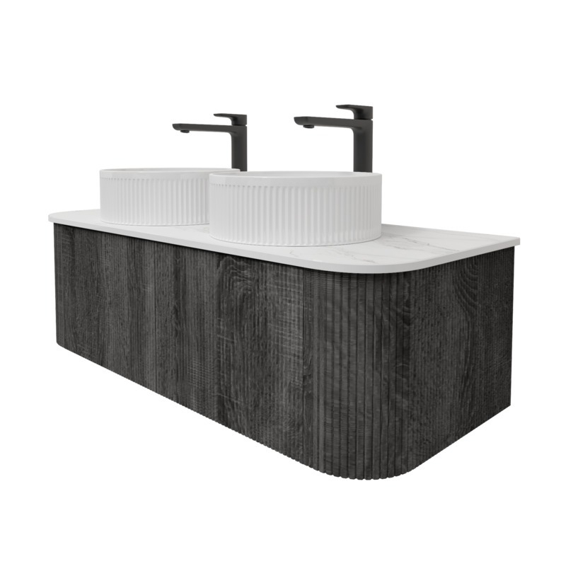 Kiama 1200mm Dark Grey 2 Drawers Curved Wall Hung Fluted Bathroom Vanity