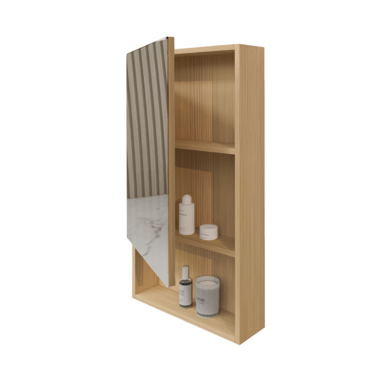 450mm Natural Oak 1 Left Hinged Mirrored Door Mirror Shaving Cabinet