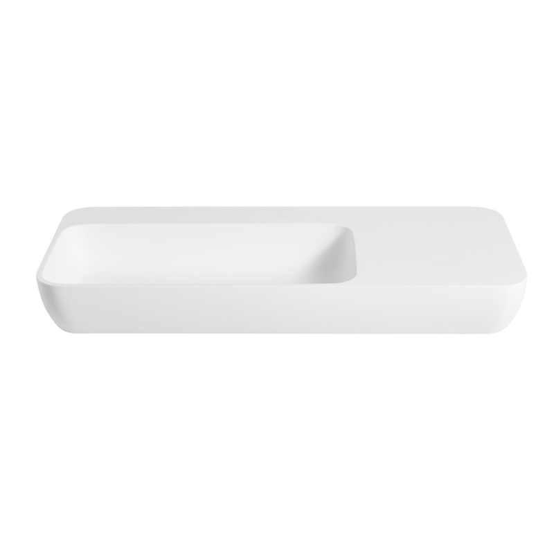 900*400*120mm Matt White Rocca Solid Surface Stone Wall Hung Basin With Semi Drill Tap Hole None Overflow 32mm Waste