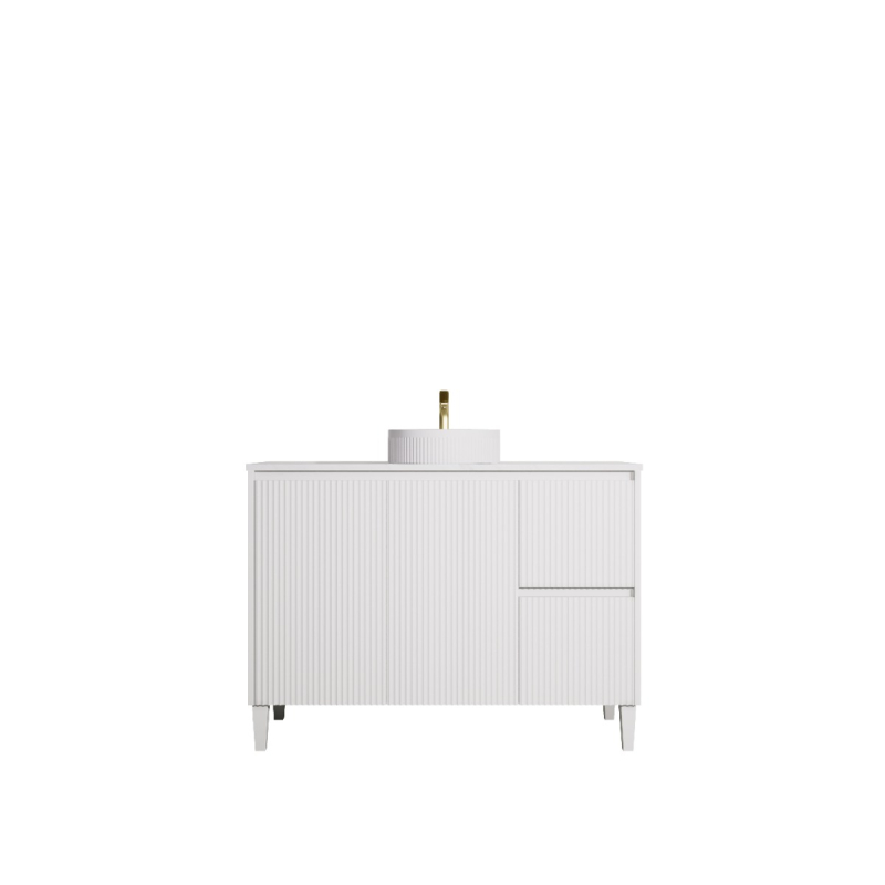 1190x455x860mm Matte White Crete Modern Free Standing Vanity Right Hand Drawers