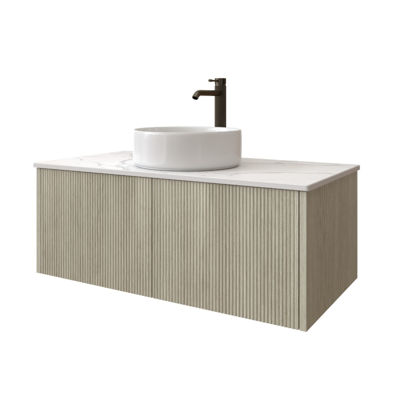 900mm Kiama Coastal Oak 1 Right Hand Drawer 1 Left Hand Door Fluted Wall Hung Vanity Cabinet Only