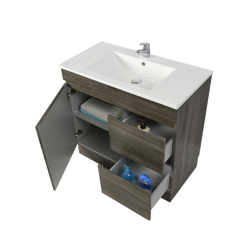 750mm Narrow Dark Grey MDF Bathroom Vanity Right Drawers Free Standing Cabinet Only
