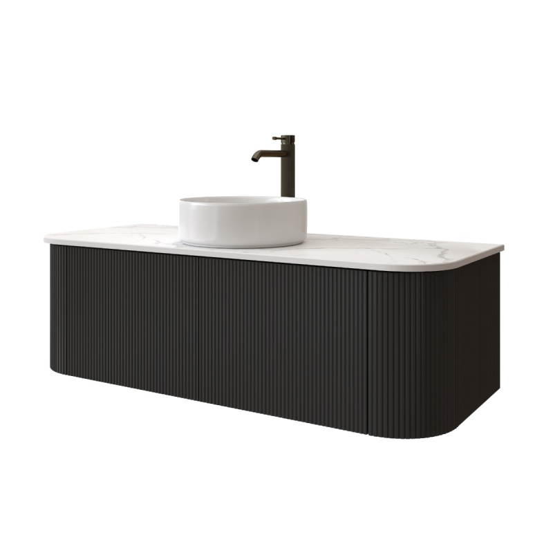 Kiama 1200mm Matte Black 2 Drawers Curved Wall Hung Fluted Bathroom Vanity