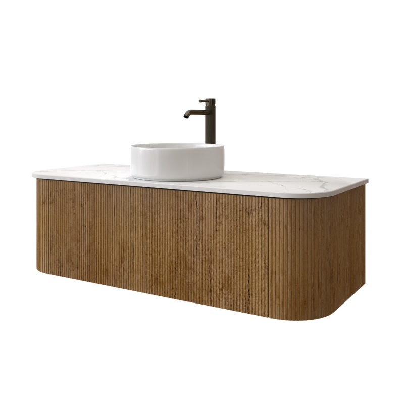1200mm Kiama Prime Oak 2 Drawers Curved Fluted Wall Hung Vanity Cabinet Only