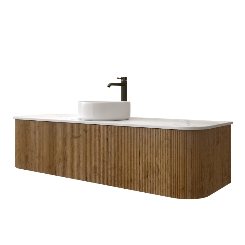 1500mm Kiama Prime Oak 2 Drawers Curved Fluted Wall Hung Vanity Cabinet Only
