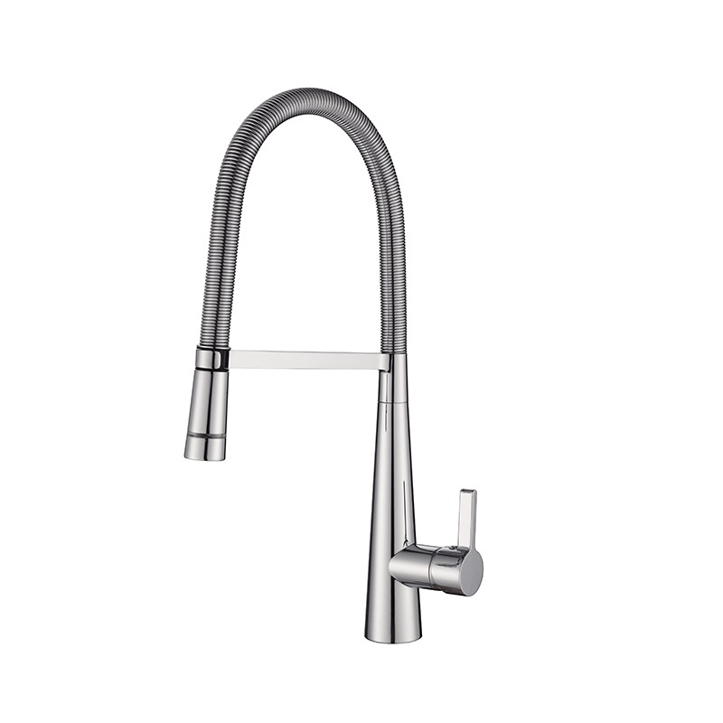 Designer Gooseneck Pull Out Kitchen Mixer With LED Chrome