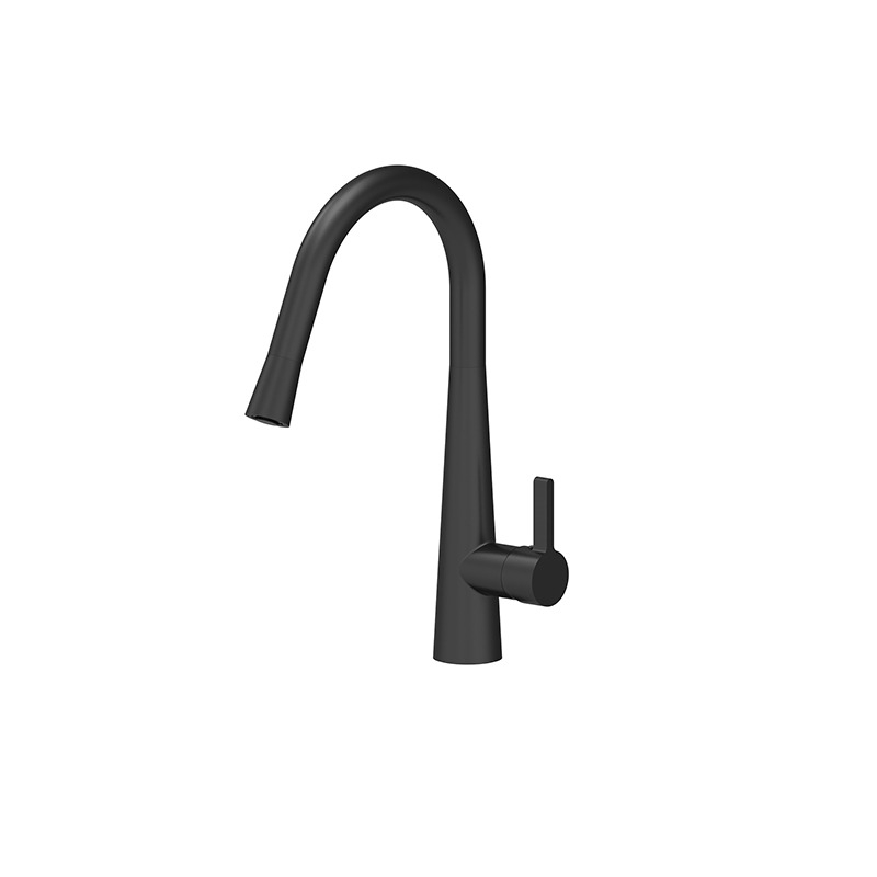 Matte Black Designer Gooseneck Pull Out Kitchen Mixer